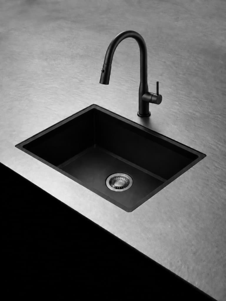 Carysil black granite kitchen sink with mixer
